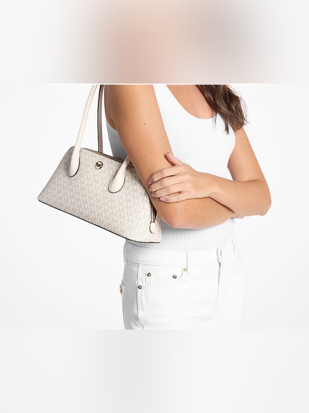 Michael Kors Small Logo Dome Satchel in Vanilla/White